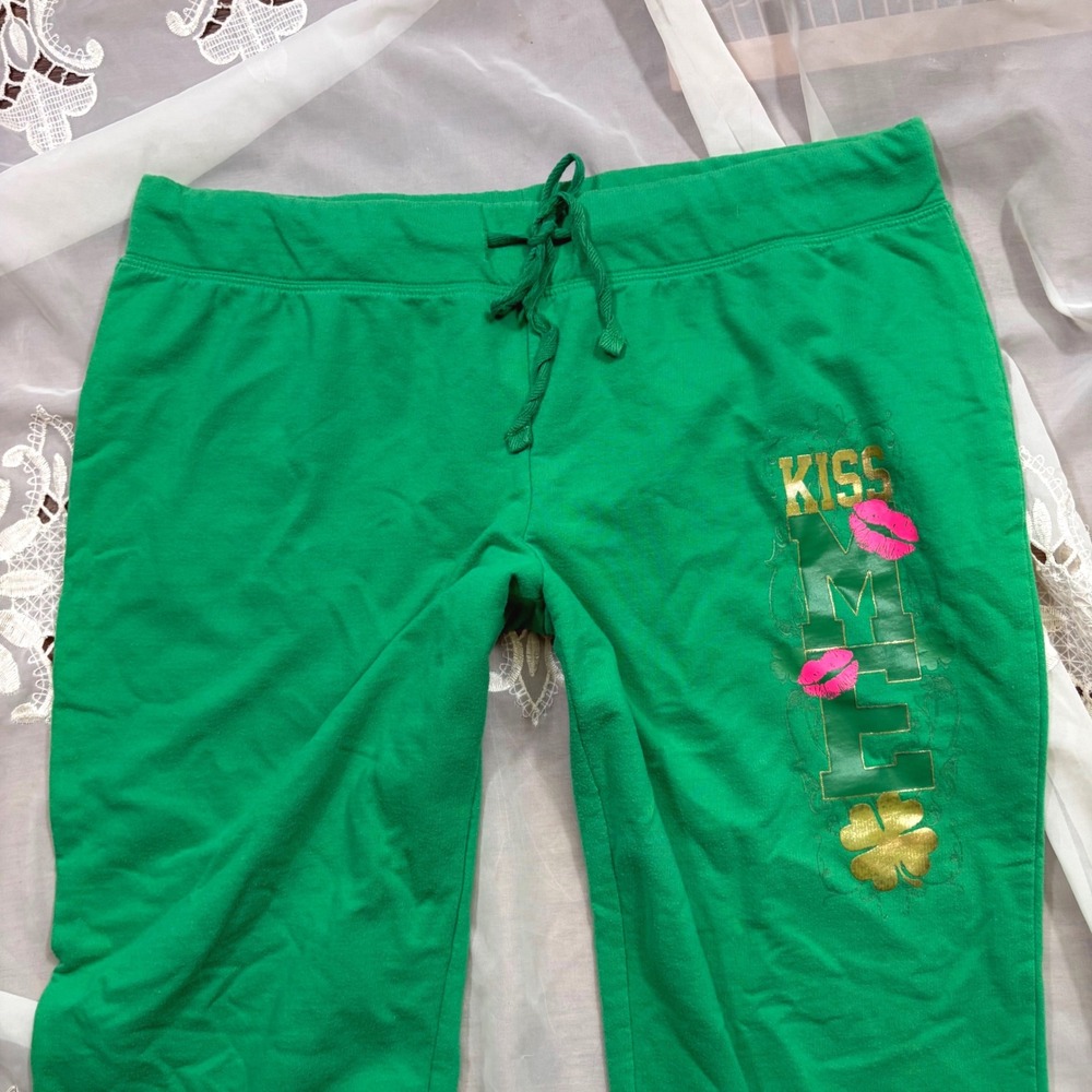 Y2K No Boundaries Green St Patricks Day Kiss Me Jogger Sweatpants XL